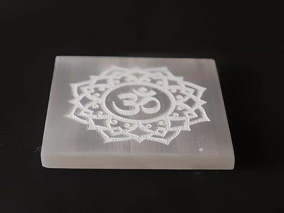 Natural Selenite Om Charging Plate