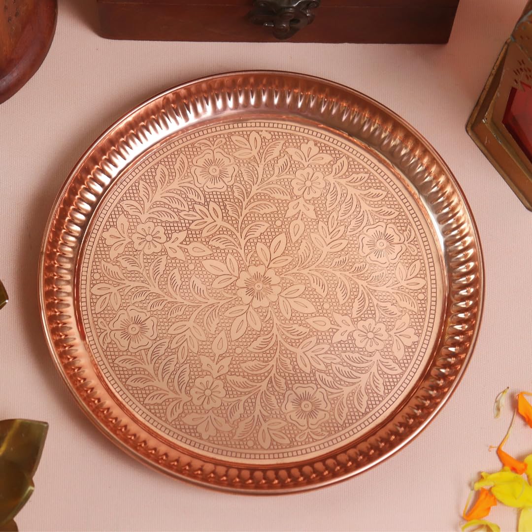 Pure Copper Pooja Plate | 7 Inch | Diwali Pooja Samagri |Thali for Puja | Mandhir Decoration Items |