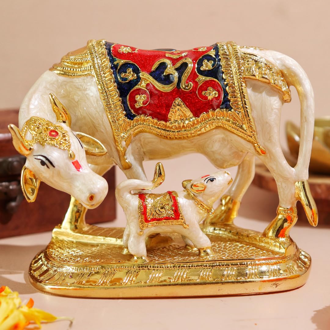 Kamdhenu Cow with Calf Vastu Marble - 5.5 Inch