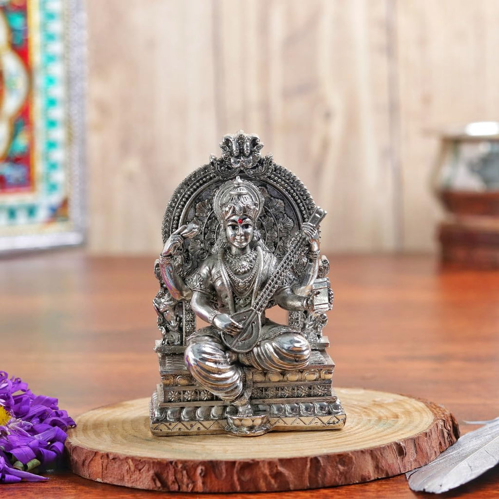 999 Silver Plated Laxmi Ganesh Saraswati Murti | 4 Inch | House Warming Gifts | Vastu | Idol |