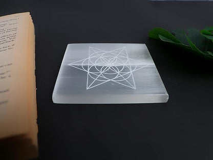 Natural Selenite Star Charging Plate