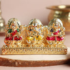 24K Gold Plated Laxmi Ganesh Saraswati Murti | 4 Inch | Diwali | Prosperity | Wealth | House Warming Gifts |