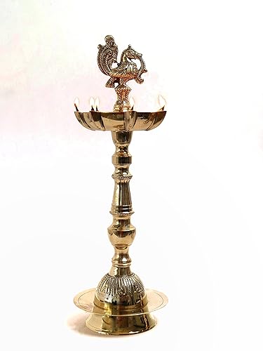 Brass Peacock Oil Wick Diya - 9 Inch
