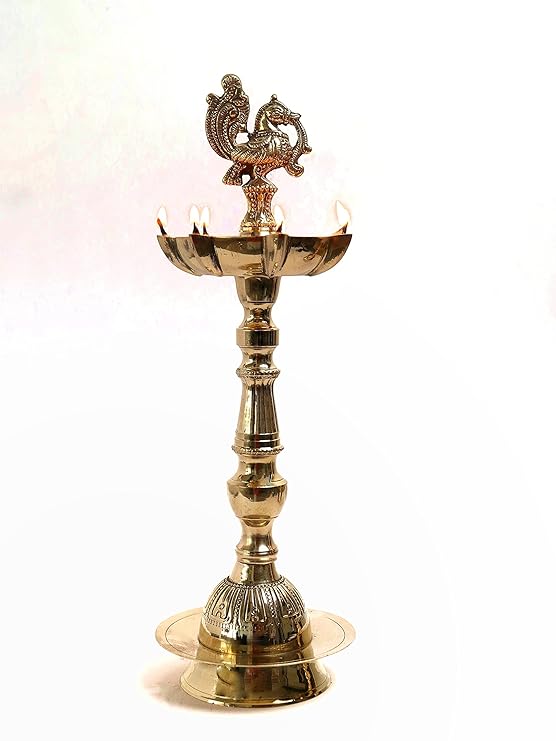 Brass Peacock Oil Wick Diya - 13 Inch