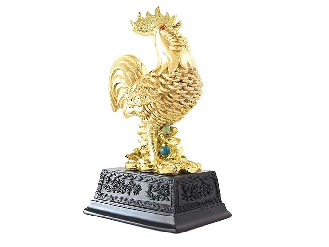 Rooster Statue on Coins & Ingot - 7 Inch