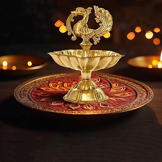 Peacock Brass Diya - 3.5 Inch