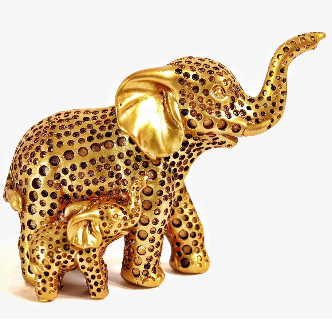 Elephant with Baby Statue for Good Luck | 3.5 Inch | Resin Idol | Showpiece | Decorative Figurines | Feng Shui |