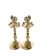 Brass Peacock Oil Wick Diya - 13 Inch - Pack of 2