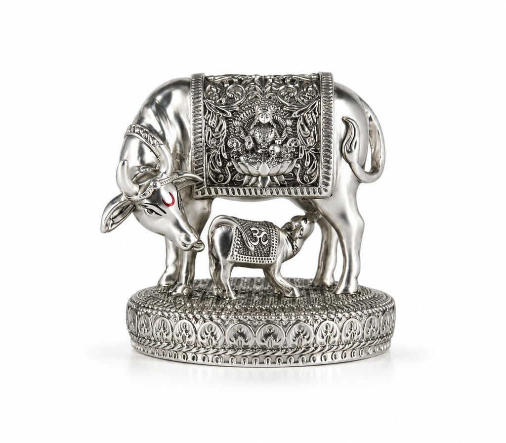 999 Silver Plated Kamdhenu Cow with Calf Vastu | Gau MATA Idol |  Diwali Gift | कामधेनु | Wish Fulfilling Murti | Wedding |