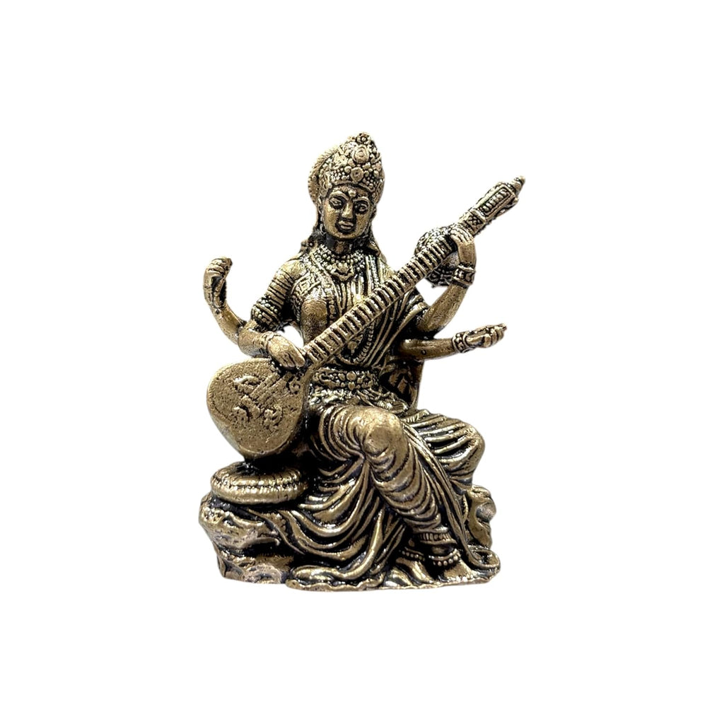 Brass Saraswati Maa Idol | 2 Inch |Small Idols for Pooja Room | Home Decor | Housewarming Gift |Goddess Saraswati MATA Ji | Pital |