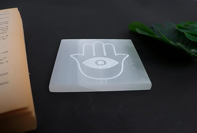 Evil Eye Charging Plate With Hamsa Crystal Grid