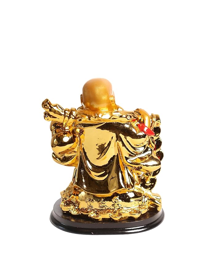 Laughing Buddha with Coin Chain and Wealth Pot in Hand - 5 Inch