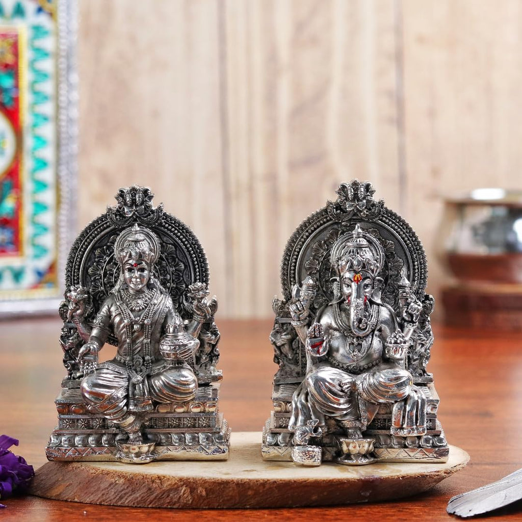 999 Silver Plated Laxmi Ganesh Saraswati Murti | 4 Inch | House Warming Gifts | Vastu | Idol |