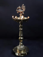 Brass Peacock Oil Wick Diya - 9 Inch