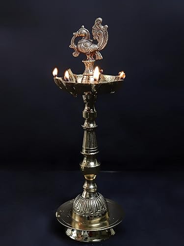 Brass Peacock Oil Wick Diya - 9 Inch