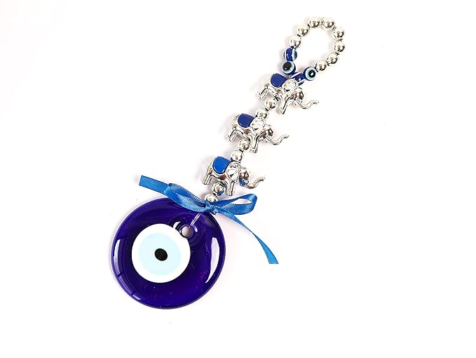 Evil Eye Wall Hanging with 3 Elephants &nbsp; 9 Inch