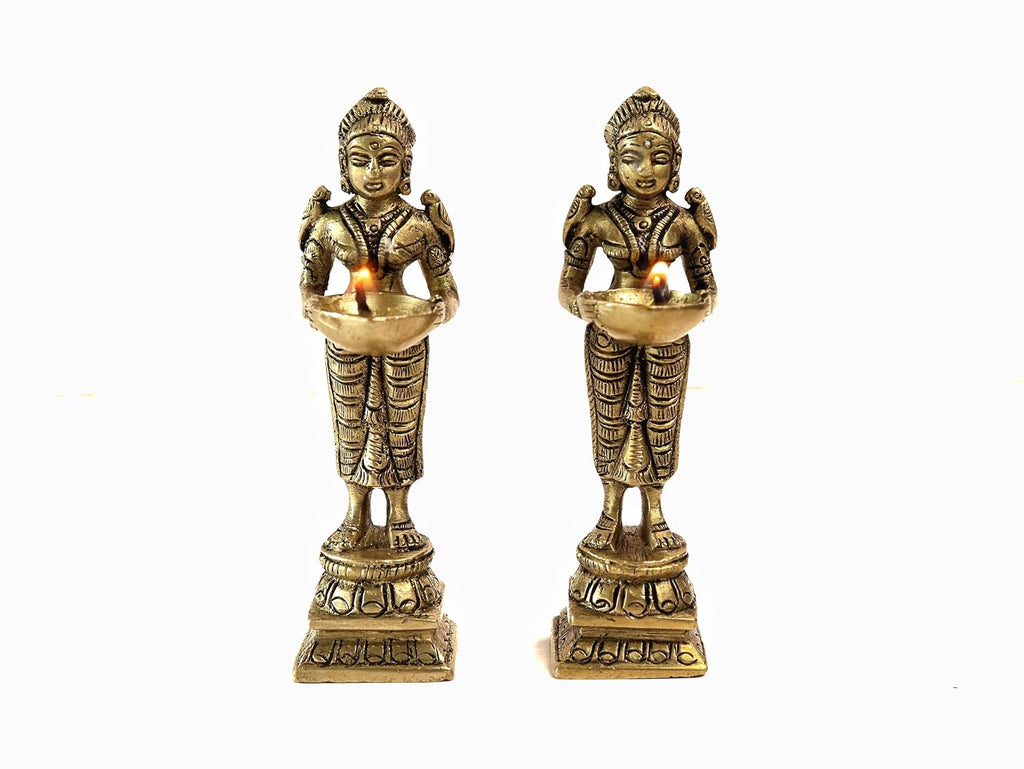 Brass Deepalakshmi Lady Diya | Laxmi Vilakku |  4 Inch | Welcome Stand | 1 Pcs |