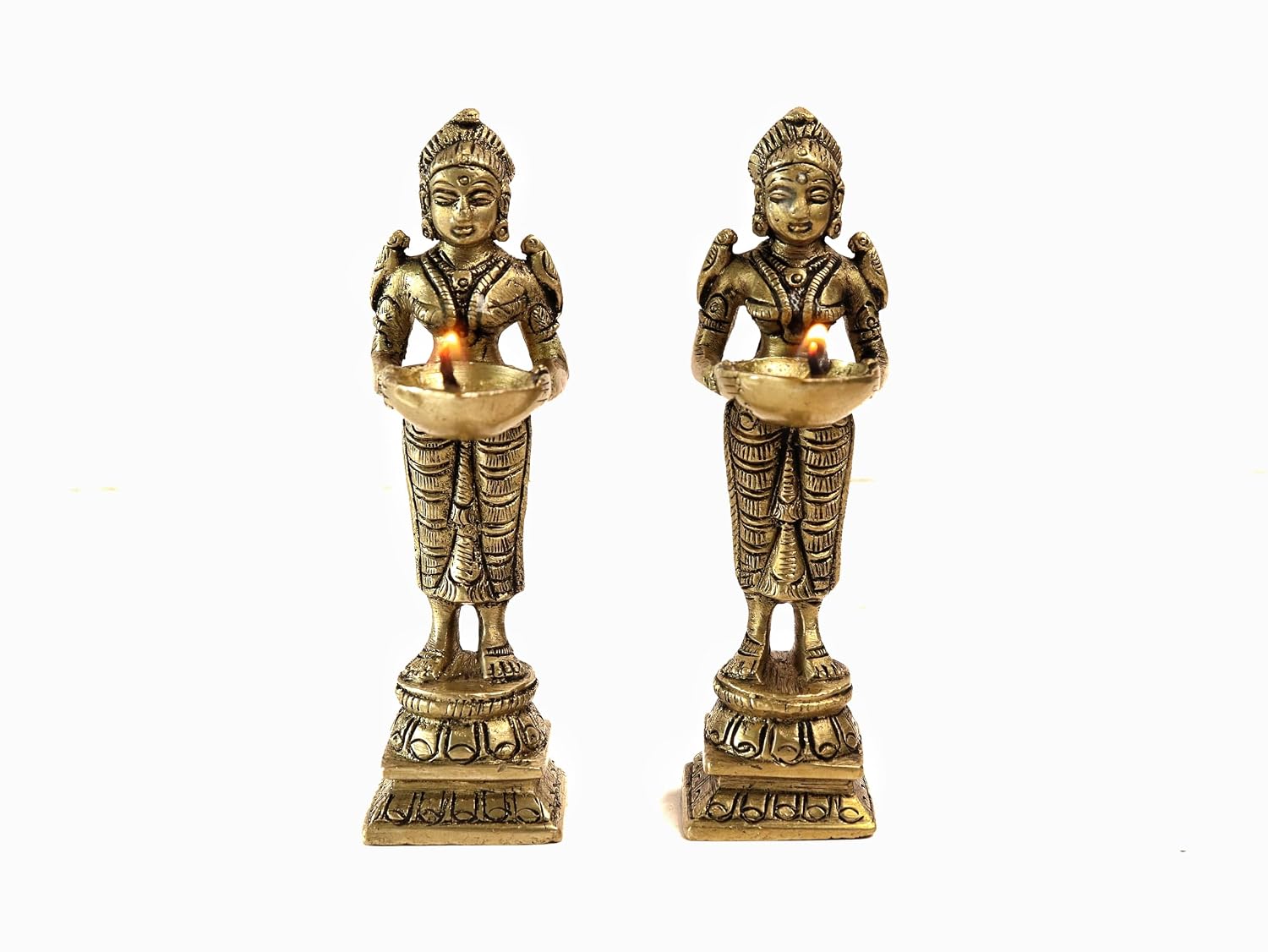 Brass Deepalakshmi Lady Diya | Laxmi Vilakku |  4 Inch | Welcome Stand | 1 Pcs |