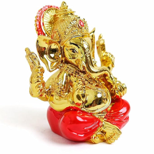 24K Gold Plated Ganesha Idol – Divine Red Edition | 3.75 Inch