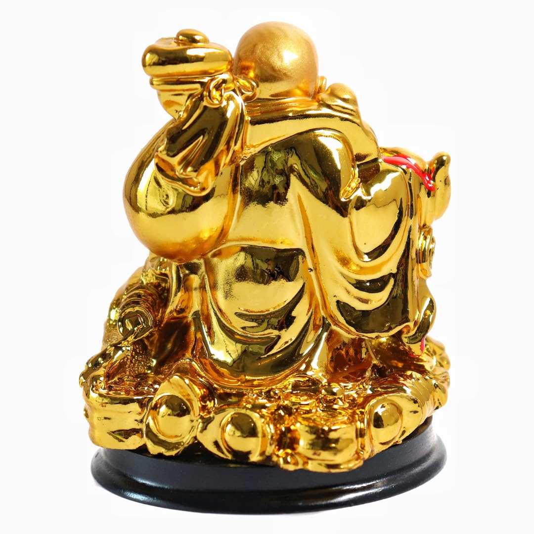 Golden Laughing Buddha for Gift | 4 Inch | Ingot | Feng Shui Decorative |