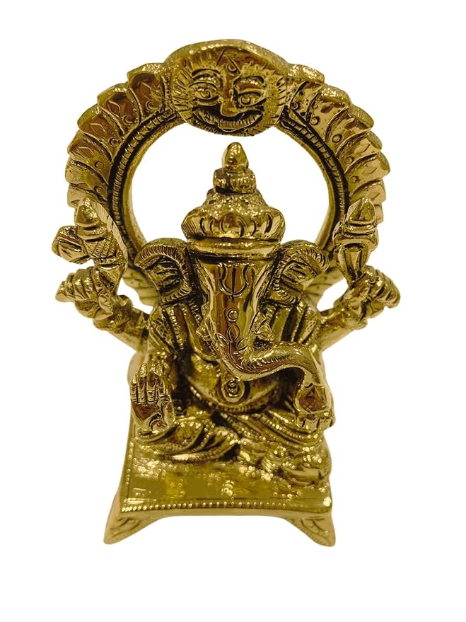 Brass Gold Lord Ganesh Ji Idol with Singhsan - 3 Inches
