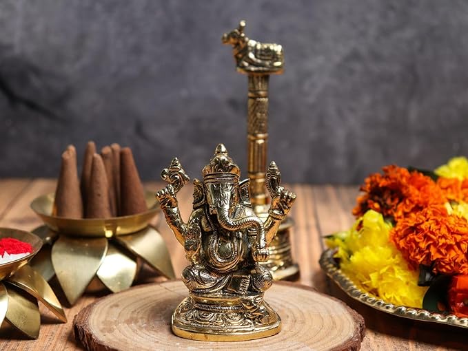 Lord Ganesh Ji Idol with Chowki (Brass ) 3 INCH