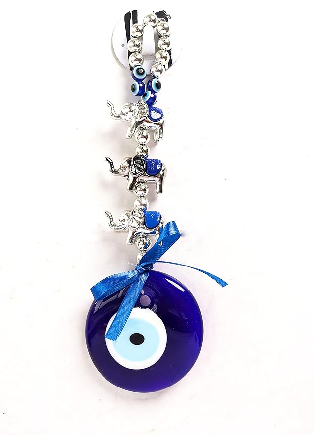 Evil Eye Wall Hanging with 3 Elephants &nbsp; 9 Inch