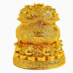 Feng Shui Wealth Bag with Gold Ingots & Coins | 5 Inch | Lucky Fortune Yuan Bao Statue|