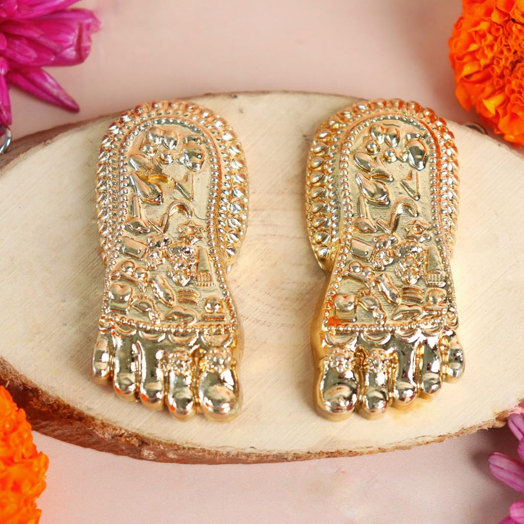 Gold Plated Charan Paduka | 3 Inch | Paduka for Puja |  Maa Laxmi | Diwali Gift | House Warming |