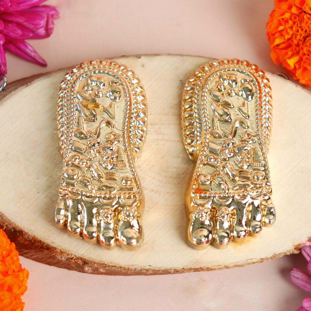 Gold Plated Charan Paduka | 3 Inch | Paduka for Puja |  Maa Laxmi | Diwali Gift | House Warming |