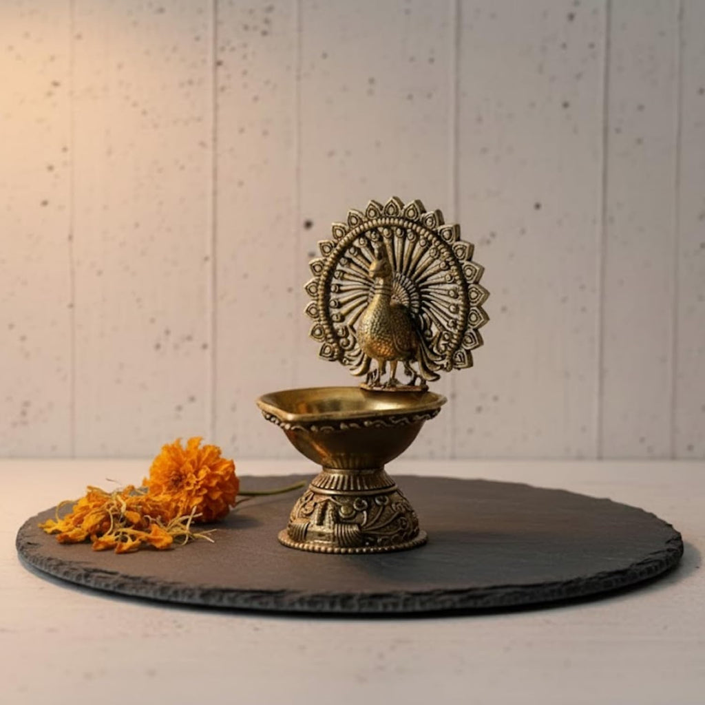 Brass Small Peacock Diya | 3 Inch |Small Diya for Gifting - Pooja - Mandir | Mor Deepak | Pital |