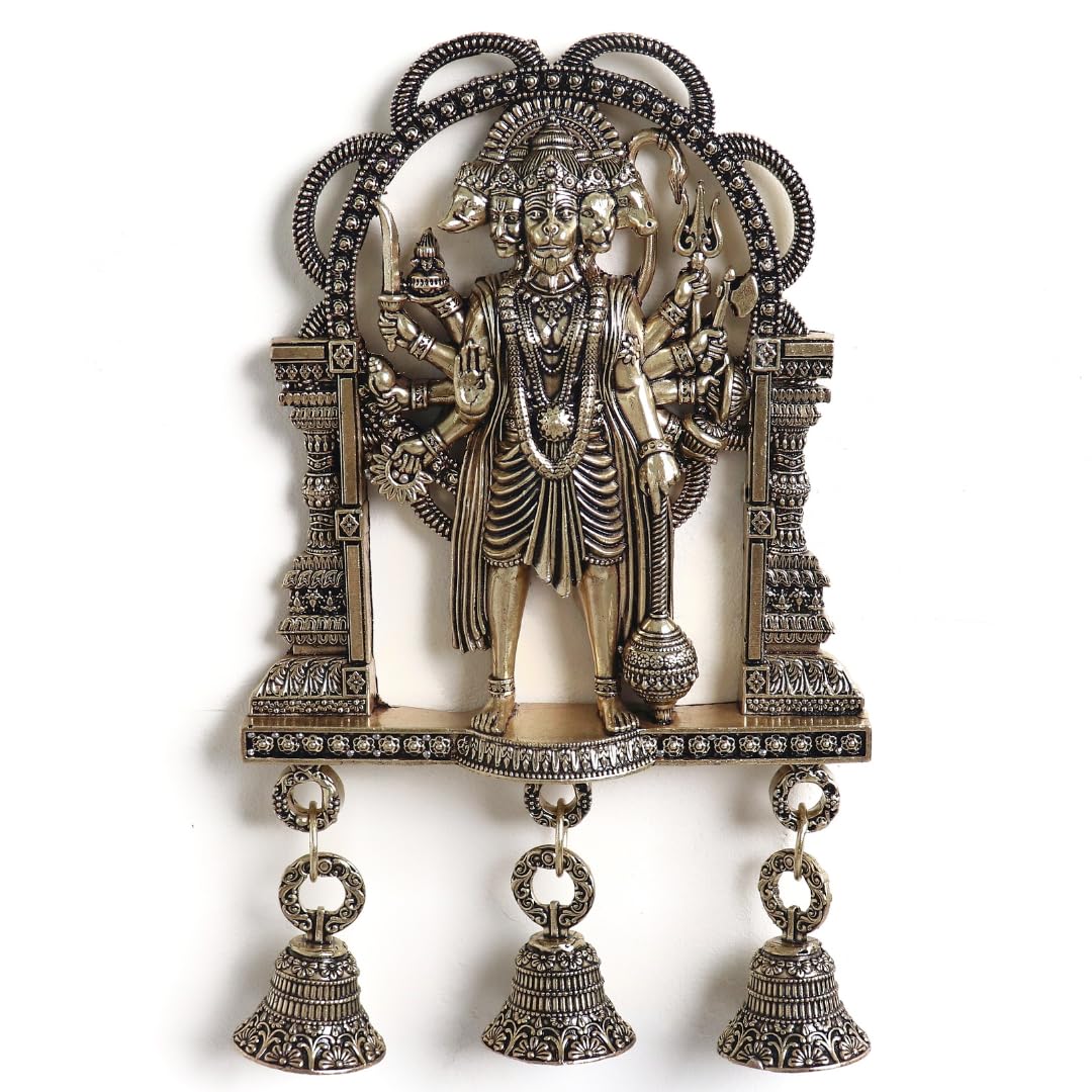 Premium Brass Panchmukhi Hanuman for Door Entrance | 6.5 Inch |  Wall Decor | Brass Hanging |
