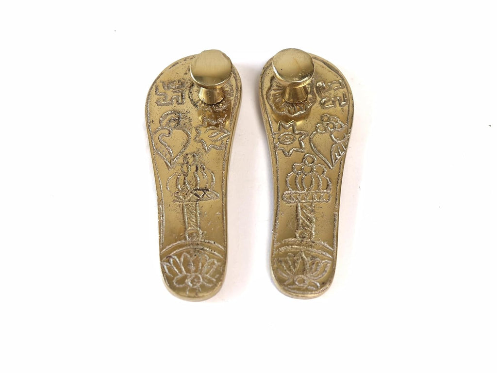 Brass Laxmi Charan Paduka |  3.5 Inch | For Door Entrance | Laxmi Feet | Decorating Home & Puja Room |