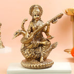 Saraswati Maa Idol | 8 Inch | Statue | Murti | Gold Resin Idol | Vasant Panchami | Sitting On Swan | Big |