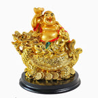 Golden Laughing Buddha Idol on Dragon | 4 Inch | Feng Shui Wealth & Prosperity |