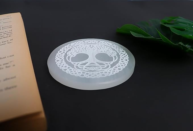 Natural Selenite Tree of Life Charging Plate