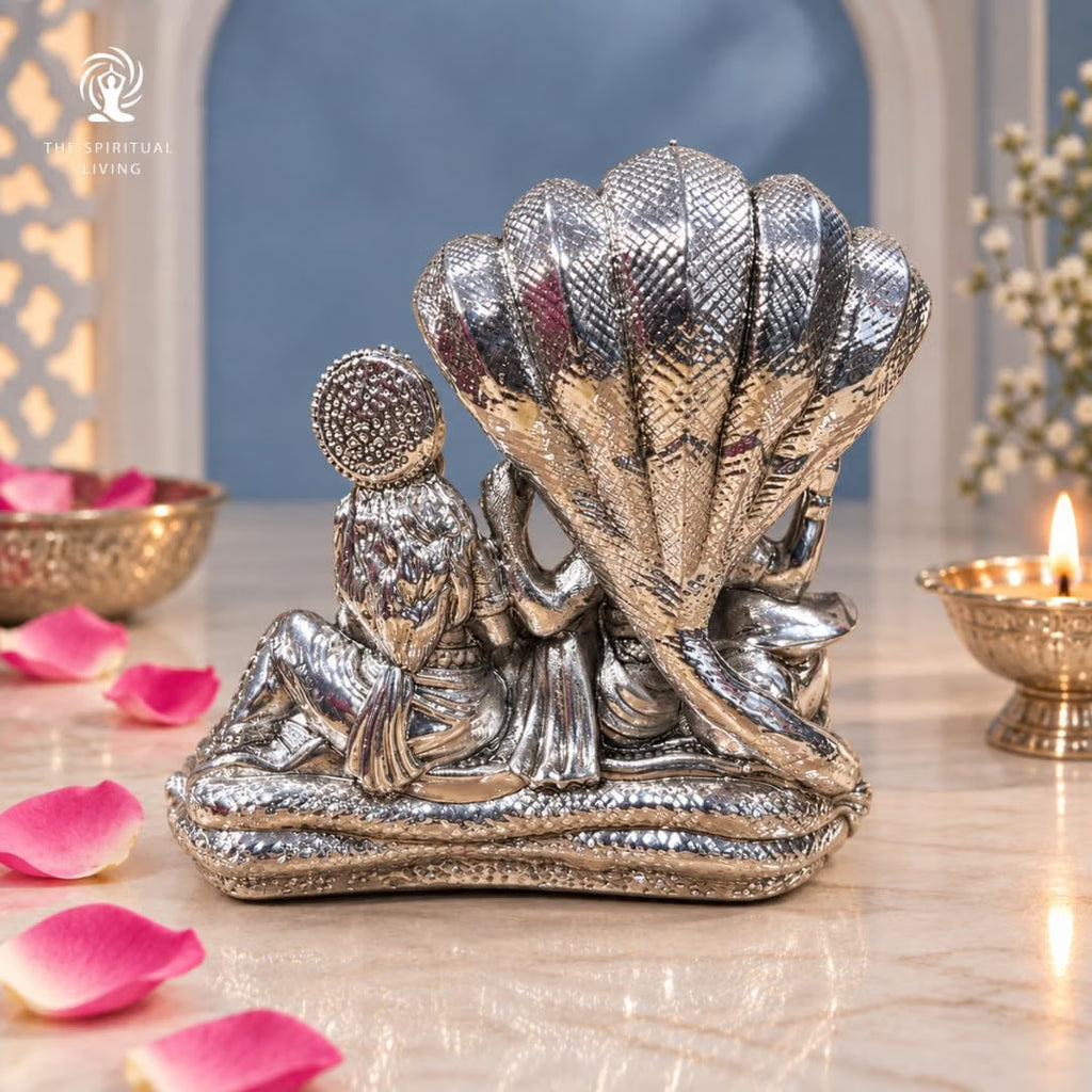 999 Pure Silver Plated Vishnu Laxmi Idol | 3 Inch | Sheshnag Lakshmi Narayan Murti | Statue | Home Temple |