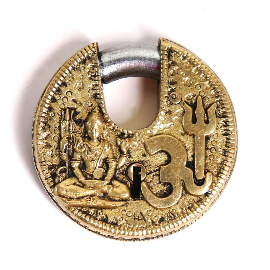 Brass Traditional Shiv Ji & Om Padlock | 3 Inch | Antique Locks Vintage |