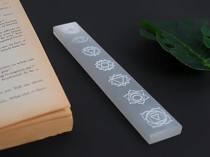 Natural Selenite Reiki Symbol Seven Chakra Plate