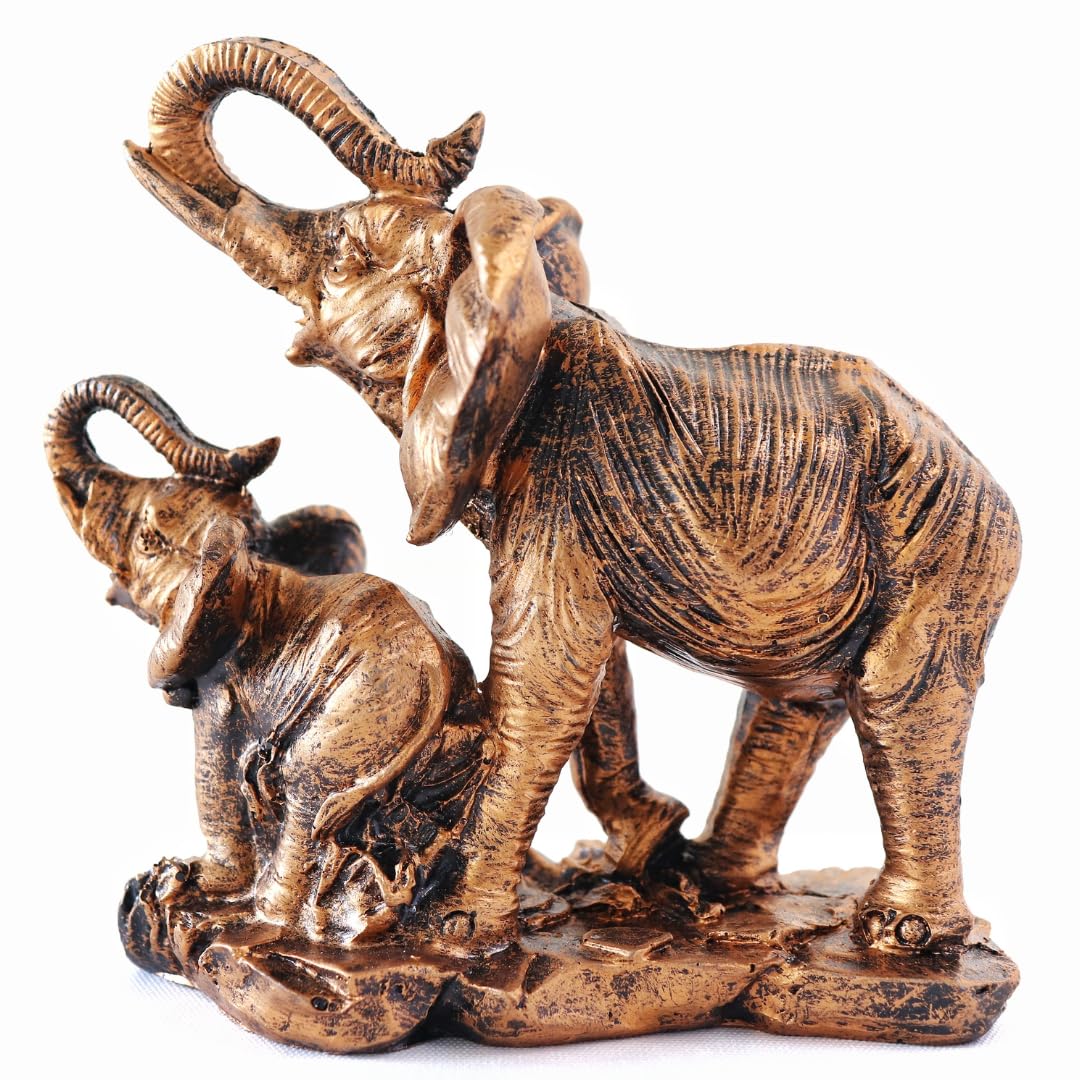 Elephant and Baby Show Piece | 5 Inch |Decorative Gift Items for Home | Office Desktop | Living Room | Feng Shui | Small |
