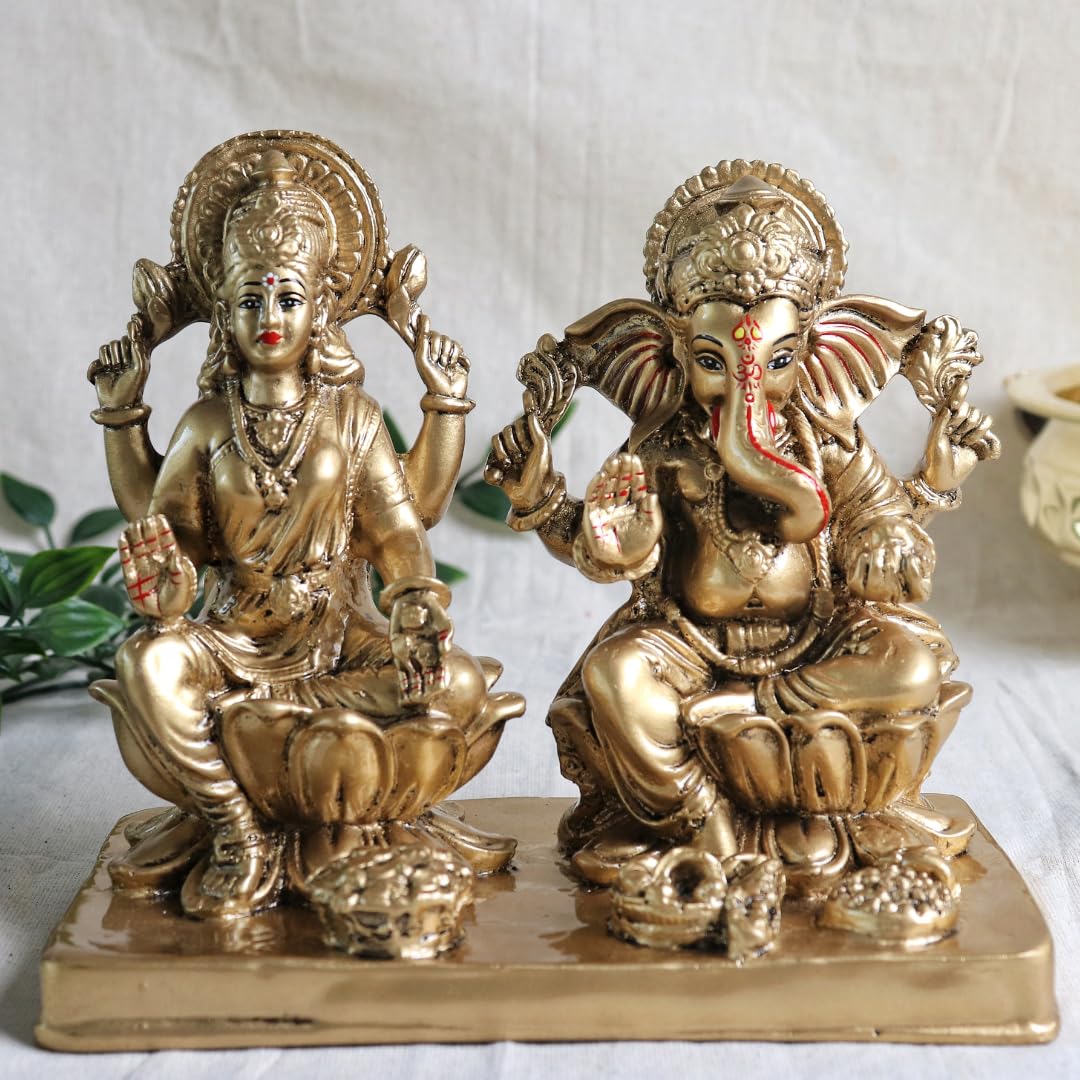 Laxmi Ganesh Pair Murti | 6.5 Inch | Idol | Statue | Showpiece | Decoration Items for Home Decor Mandir | Temple | Housewarming Gifts