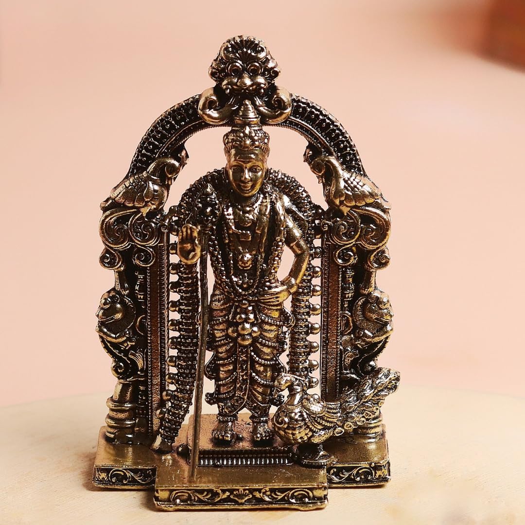 Brass Kartikeya Idol | 3 Inch | Murugan Statue |Lord Subramanya | Kumara |Kumaraswamy | Vel | Skanda Murti |
