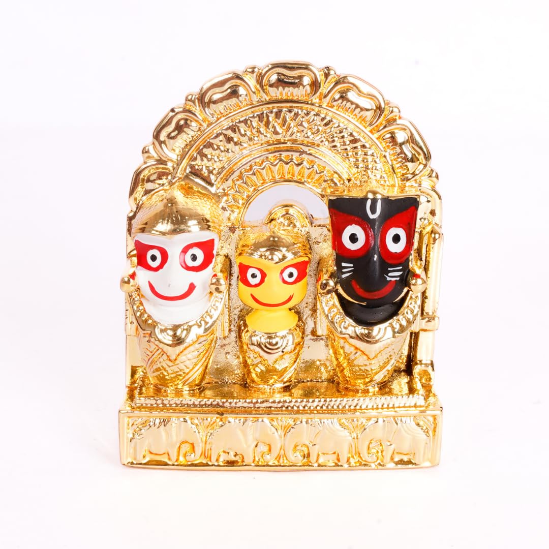 Small Gold Plated Jagannath Balabhadra Subhadra Idol | 2.5 Inch | Puri Jagannath murti | Car Dashboard | Pooja Room |