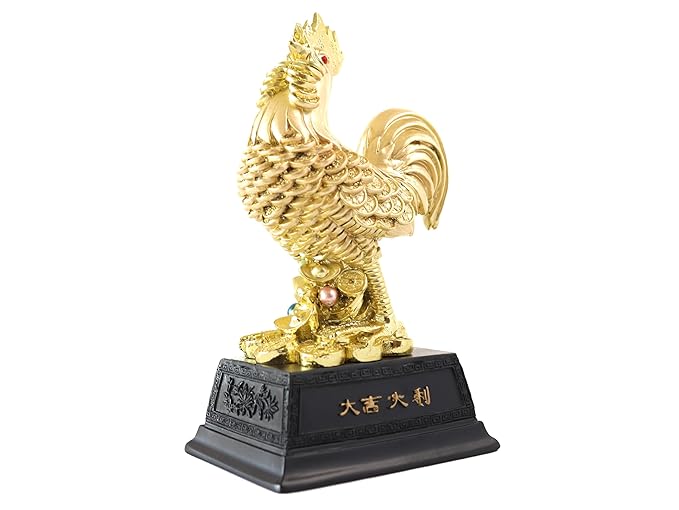 Rooster Statue on Coins & Ingot - 7 Inch
