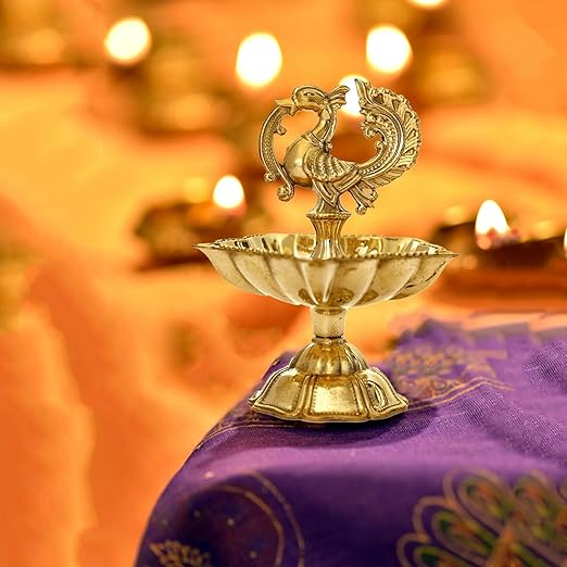 Peacock Brass Diya - 3.5 Inch