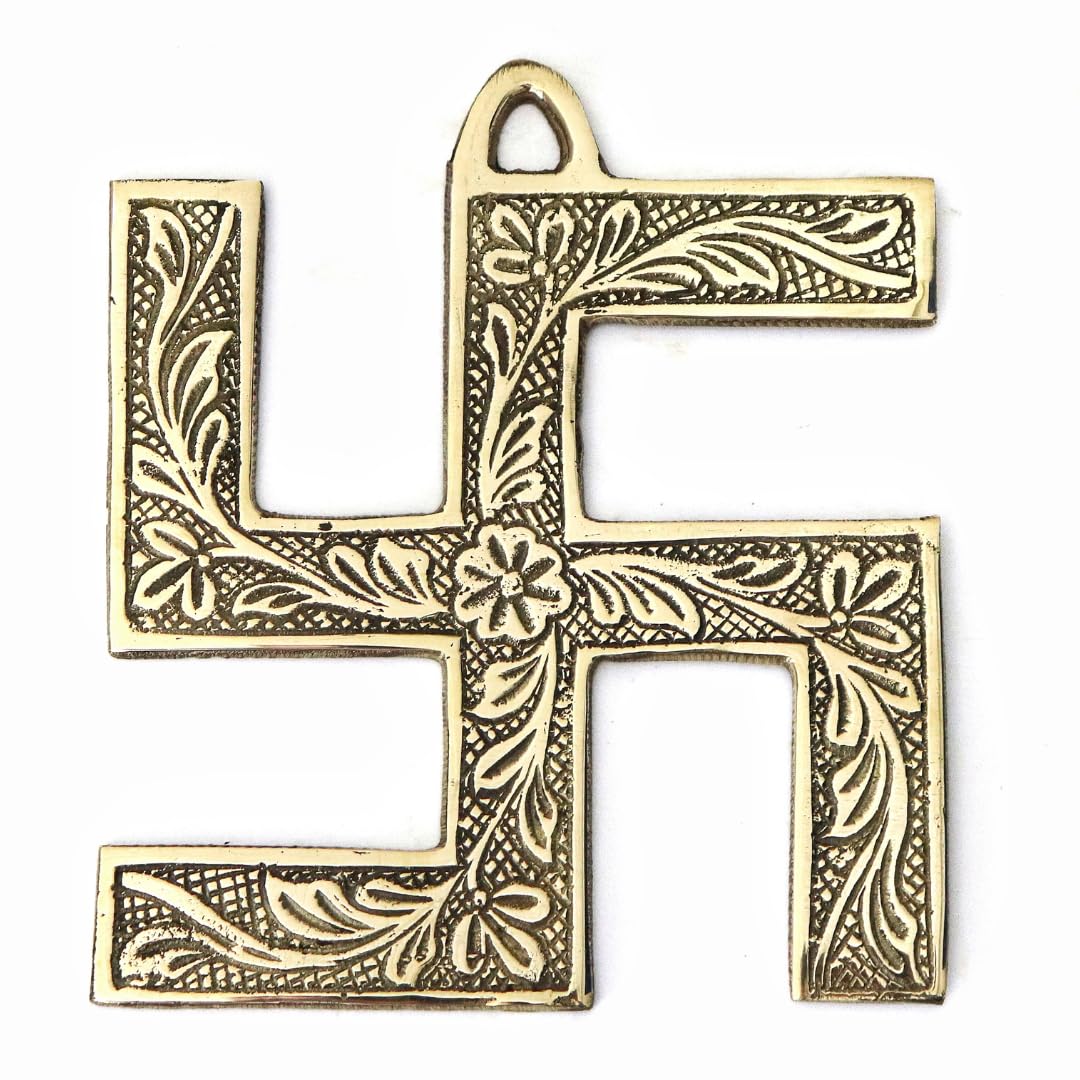 Brass Swastik Wall Hanging - Decor | 5 Inch | Mandir - Pooja Room - Temple | Swastik for Door Entrance for Vastu |