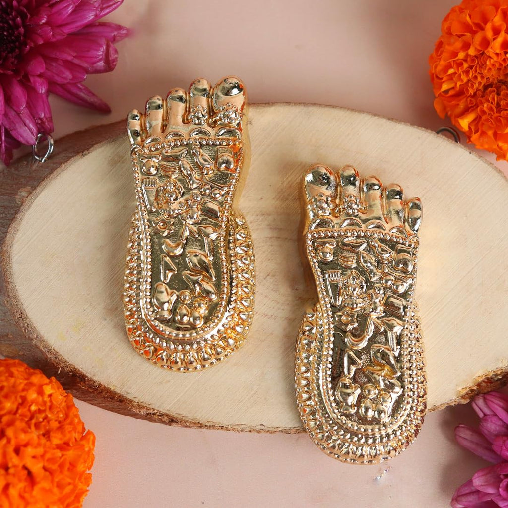 Gold Plated Charan Paduka | 3 Inch | Paduka for Puja |  Maa Laxmi | Diwali Gift | House Warming |