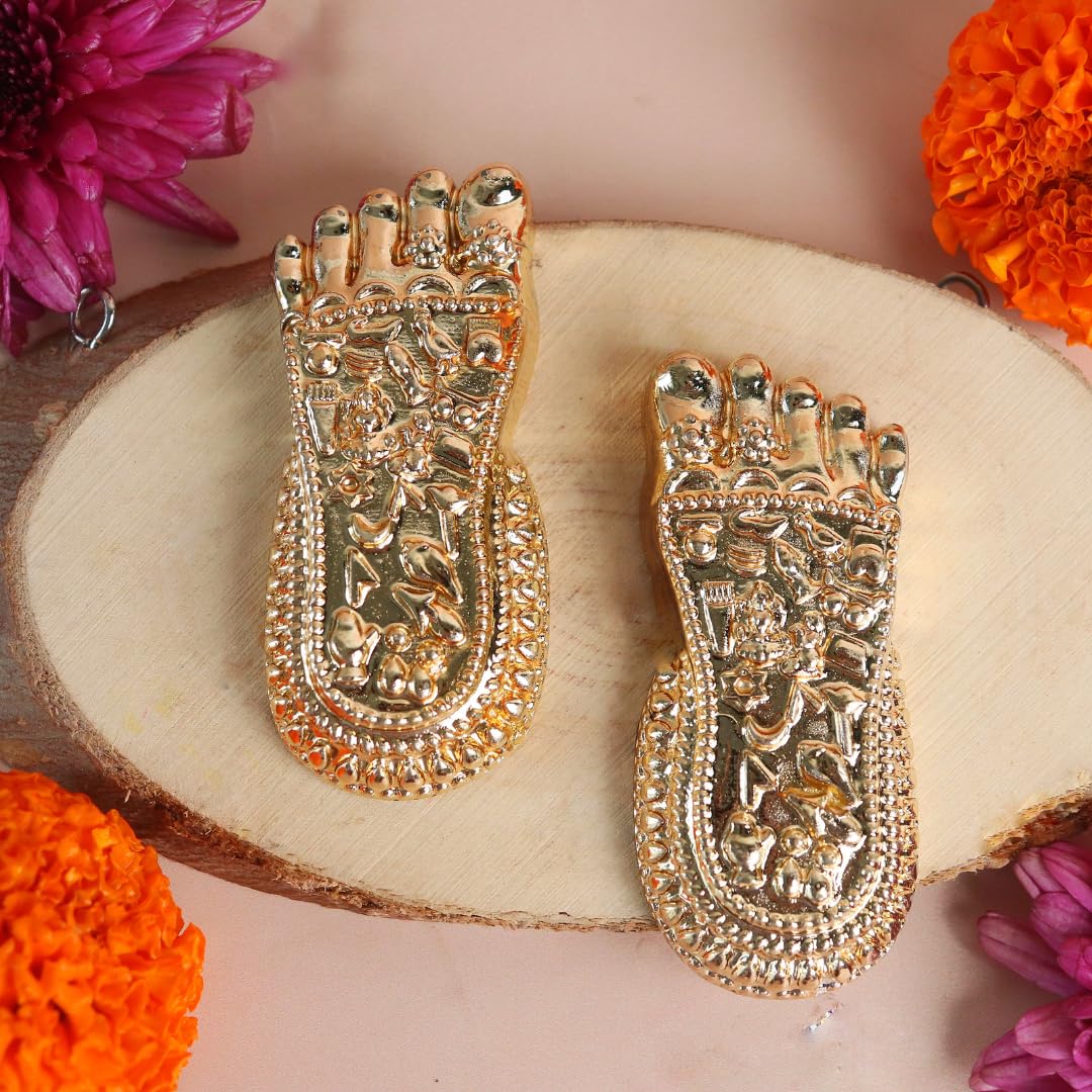 Gold Plated Charan Paduka | 3 Inch | Paduka for Puja |  Maa Laxmi | Diwali Gift | House Warming |