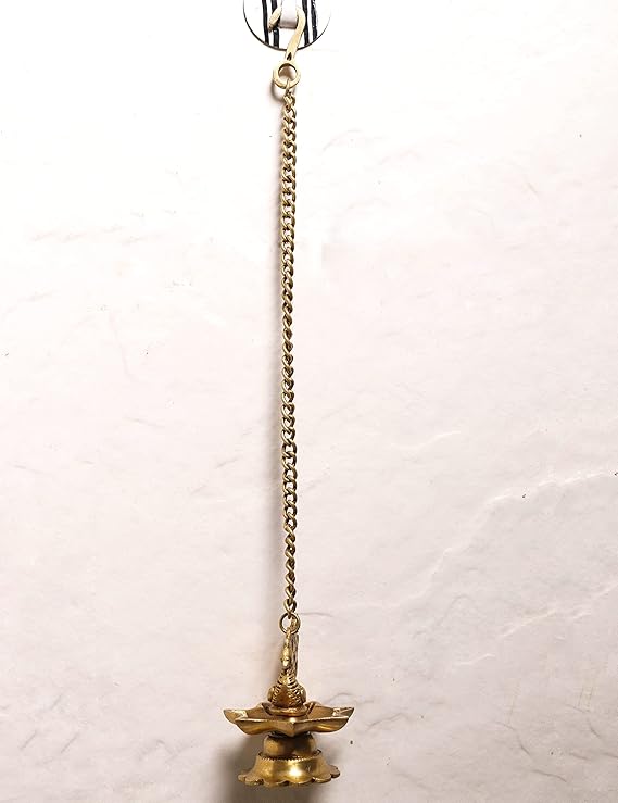 Peacock Five Oil Wick Brass Hanging Diya