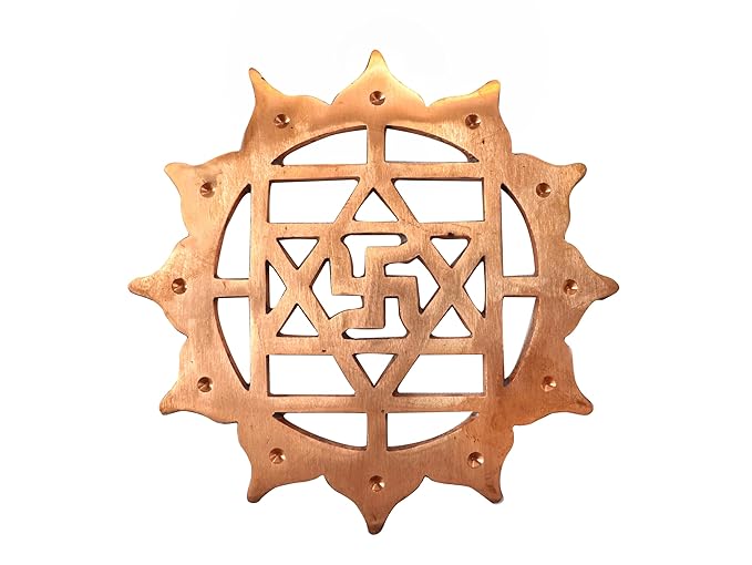 Copper Swastik with Lotus Flower Plate